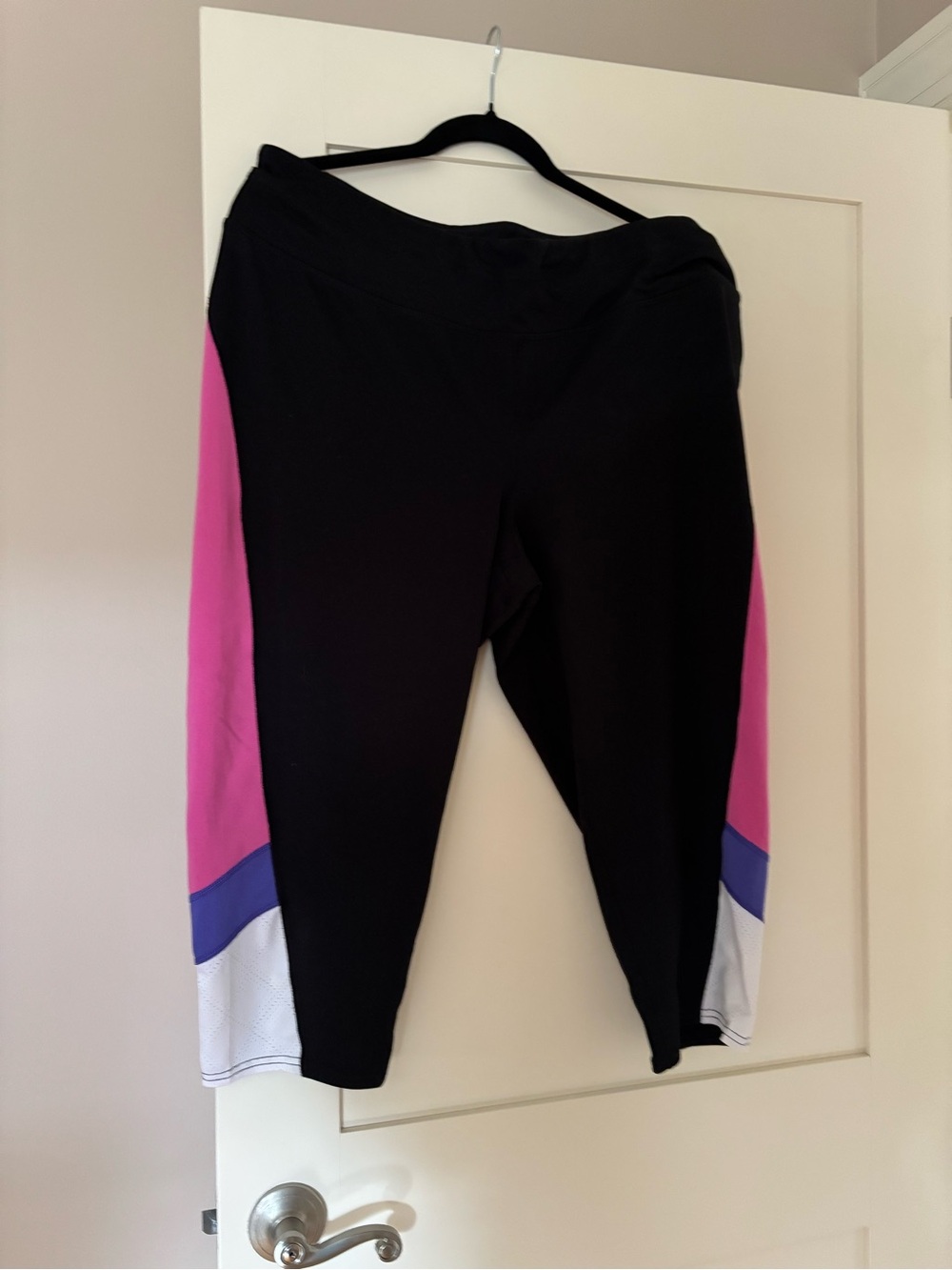 Avenue Black Leggings with Pink and Purple Side Panels